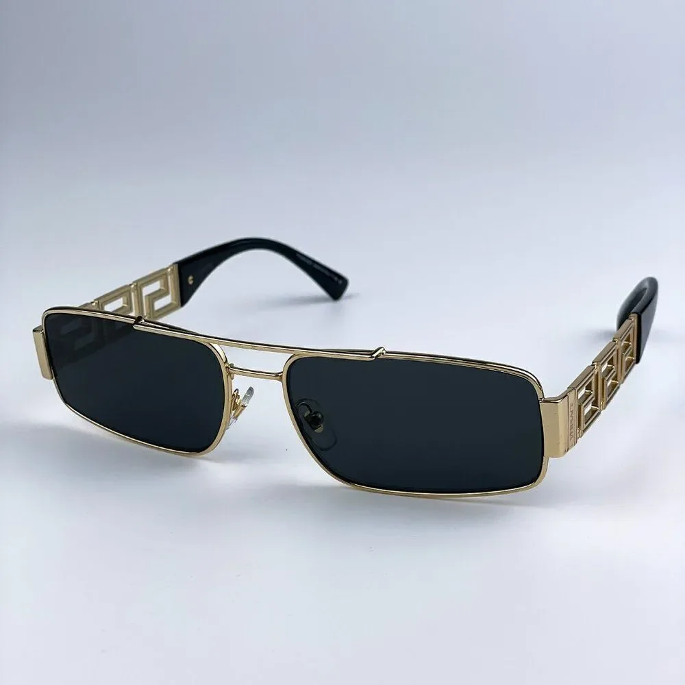 NEW Versace VE2257 100287 Gold Dark Grey Metal Pilot Unisex Sunglasses